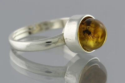 Anillo ajustable de plata con cuentas redondas ámbar báltico genuino Fossil FLY 3 g 200407-27 Foto 1 de 4