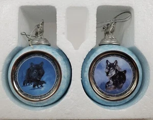 Bradford Editions ~ 1997 Wolf Ornaments ~ Midnight Royalty & Ebony Chief w/COA - Picture 1 of 10