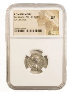 Rare Roman Silver Denarius of Faustina Sr. (AD138-140) – NGC XF Certified Coin - Picture 1 of 3