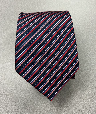 Men's 100% Silk Necktie Red White Blue Creazioni Tucci Firenze, Diagonal Stripe - Image 1 of 4
