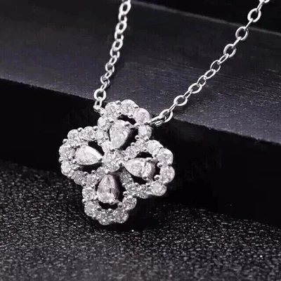 2Ct Pear Cut Lab Created Diamond Women's Pendant Necklace 14k White Gold Plated - Image 1 of 4