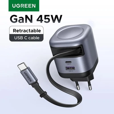 Cargador de cable retráctil UGREEN 45W GaN USB C QC PD 3.0 para iPhone Samsung iPad Foto 1 de 4