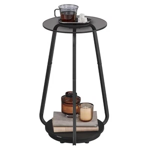 Round Side Table, 2-Tier Nightstand, End Table with Glass Top and Particleboa... - Picture 1 of 7