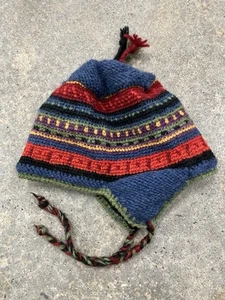 Newari Icelandic Beanie Wool Design Tassel Knit Fair Isle Earflap Blue One Size - Picture 1 of 7