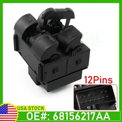 Interruptor de ventana eléctrica central para Jeep Wrangler JK JL 2012-2018 4 puertas 68156217AA Foto 1 de 4