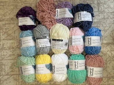 LOOPS & THREADS YARN LOT 14 SKEINS SWEET SNUGGLES LITE SOME PARTIAL VARIETY - Image 1 of 4