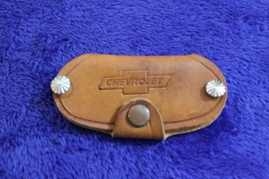Vintage Leather Chevy Key Case Key Chain Ring Accessory Crest Truck Impala GM - Picture 1 of 4