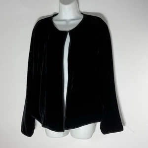 Eileen Fisher Women's Jacket Size Large Black Lightweight Open Front Silk Lined - Picture 1 of 6