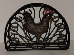 Soporte de servilleta de pollo gallo de metal mesa rústico decoración de granja  - Imagen 1 de 7