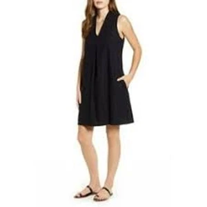 TOMMY BAHAMA Daphne abito tubino lino donna M corto nero senza maniche scollo a V - Foto 1 di 15
