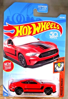 2018 Hot Wheels #337 Muscle Mania 9/10 2018 FORD MUSTANG GT Red w/Black 10 Spoke - Image 1 of 4