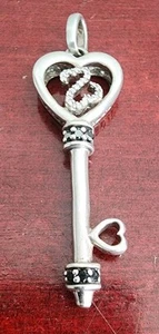 JWBR 925 STERLING SILVER DIAMONDS OPEN HEARTS KEY PENDANT - Picture 1 of 9
