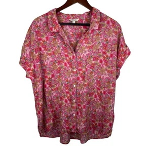 Lucky Brand Größe L rosa Blumen Knopf Kurzarm Top Boho Western - Bild 1 von 9