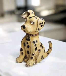 Vintage Cream Enamel Clear Rhinestones Dalmatian Dog Figural Brooch  - Picture 1 of 13