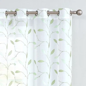 Sheer Curtains Embroidered Floral Leaf Voile Drapes for Bedroom Living Room G... - Picture 1 of 7