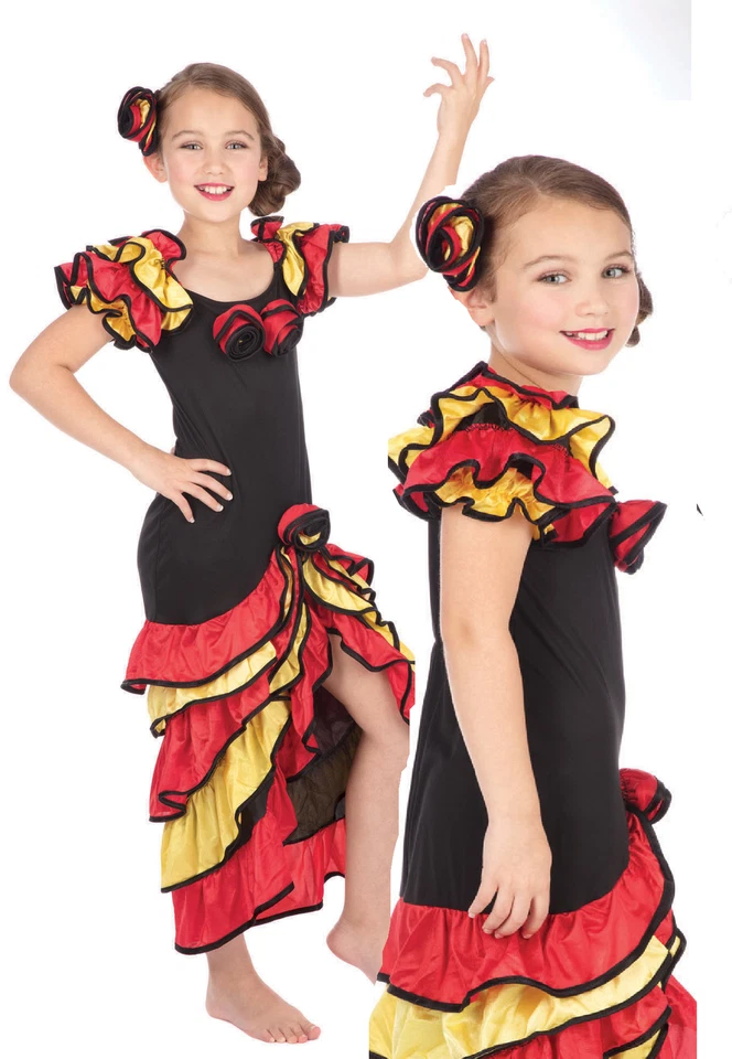 Румба девочек костюм ребенка фламенко испанский мексиканский карнавальный костюм наряд новый - Изображение 1 из 1