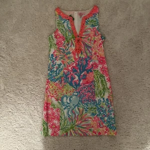 Lilly Pulitzer Ryder Lovers Coral Beaded Lace Trim Mini Shift Dress Pink Sz 4 - Picture 1 of 6
