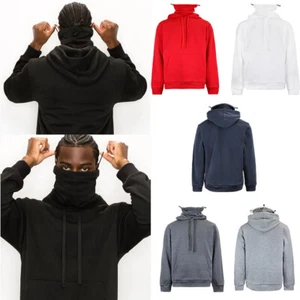 Men's Fleece Hoodie with Face cover Mask Pullover Sweatshirt Sweater JK5053EY - Picture 1 of 21