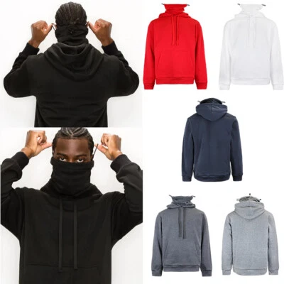 Men's Fleece Hoodie with Face cover Mask Pullover Sweatshirt Sweater    JK5053EY - Image 1 of 3