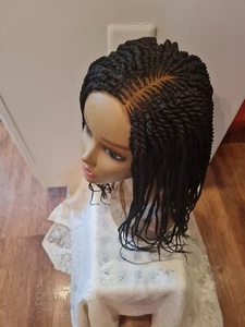 Short Braided Wig For Black Women Cornrow Braids Lace Front Synthetic Fiber - Picture 1 of 12