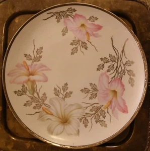 Vintage Handpainted Serving Platter Lilies Lion Stamp 12"W German Bavaria Gold - Picture 1 of 8