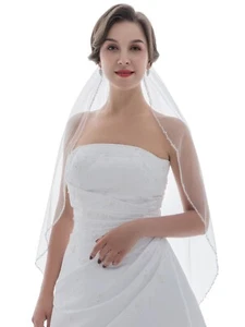 Velo con borde de cuentas de cristal perla de 1 T 1 nivel para ducha nupcial boda fiesta - Imagen 1 de 13