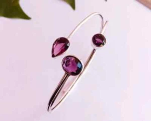 Lush African Amethyst Gemstone 925 Sterling Silver Handmade Bracelet Cuff S-38 - Picture 1 of 4