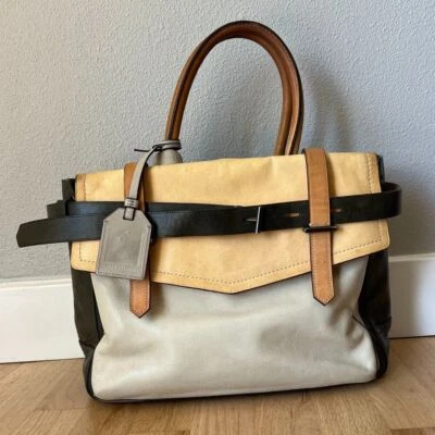 Reed Krakoff боксера сумка с короткими ручками зеленый желтовато-коричневый седло кожи большой верхняя ручка Colorblock сумка - Изображение 1 из 4