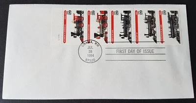 USA 1994 Steam Engine Locomotives Trains Stamp FDC (official issue) 美国蒸汽机火车邮票首日封 - Image 1 of 3
