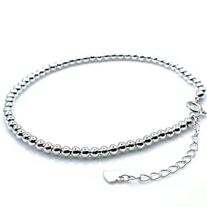 Silver Beaded 3mm Ball Bracelet, Adjustable Size, Handmade Dainty Jewellery - Imagen 1 de 13