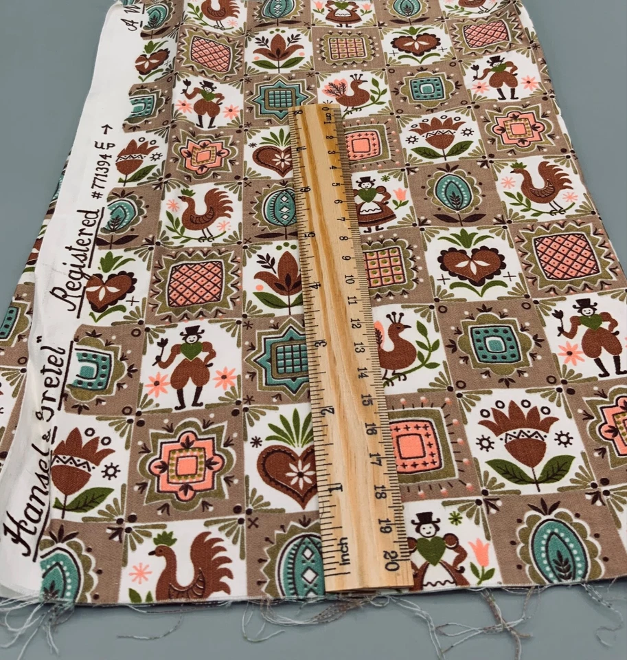 WAVERLY GLOSSEEN FOLK ART WOMAN BIRD HEARTS Vintage Cotton Fabric Remnant - Image 1 of 1