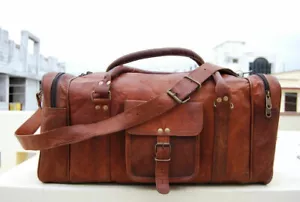 Large Brown Leather Goat Hide Carry On Duffle Weekend Luggage Travel Nice Bag - Picture 1 of 4