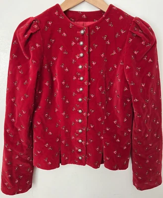 Chaqueta tradicional alemana vintage Loden Frey para mujer terciopelo rojo talla 36 floral Foto 1 de 4