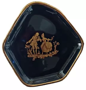 "Limoges France Piatto Bevande Blu Colbalto Finitura ORO 22K 4"" X 3,5" - Foto 1 di 2