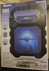 2BOOM Portable Bluetooth Boombox Speaker w/ LED Lights, Aux , FM Radio, USB BLUE - Picture 1 of 4