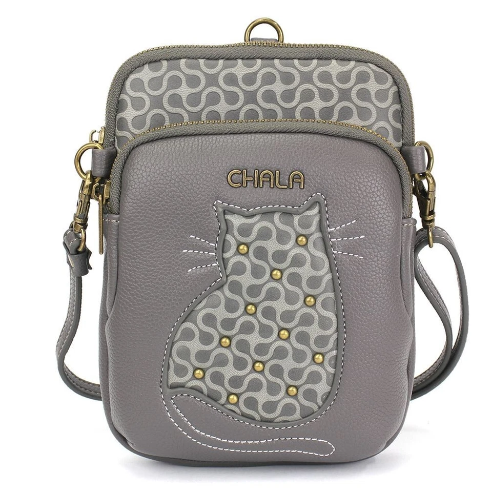 CHALA GRAY CAT UNI CELLPHONE CROSSBODY PURSE RFID PROTECT - Image 1 of 1