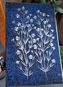 Heinz Erret Gustavsberg Wandrelief blau Steinzeug Silber floral Intarsien Schweden - Bild 1 von 15