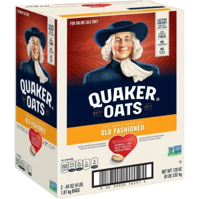 QTG PRODUCTS Quaker Old Fashioned Rolled Oats, Non GMO Project Verified, Two 64Oz Bags in Box