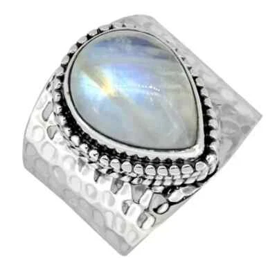 Anel de presente prata esterlina 925 arco-íris pedra da lua feito à mão declaração todos os tamanhos R65 - Imagem 1 de 4