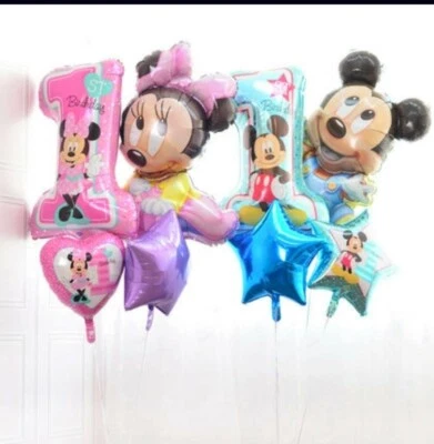 New 1st Mickey or Minnie Mouse Foil helium or air Balloon 4pcs set  pink or blue - Image 1 of 4