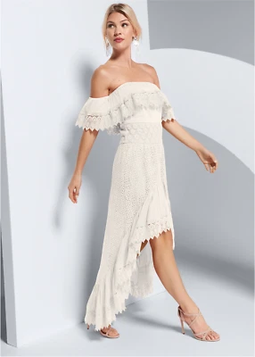 EUC Venus SZ 14 Bride Wedding Hippie Off Shoulder High Low Romantic White Dress - Image 1 of 4