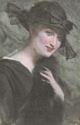 Postal de saludos glamorosos dibujados a mano de una "dama bastante de moda" - 1918 Foto 1 de 4