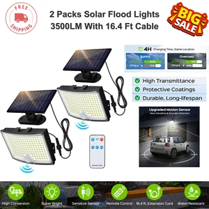 2 Pk Solar Flood Lights 3500LM, Motion Sensor, Remote Control,Waterproof Outdoor - Picture 1 of 7