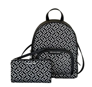 MICHAEL KORS JAYCEE MD BACKPACK + WALLET MK GRAPHIC LOGO GLITTER SILVER/BLACK - Picture 1 of 19