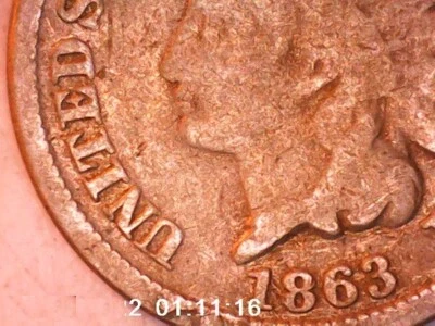 1863 Indian Head Penny Die Chip or CUD Error; Vintage Old Coin for Collection - Image 1 of 4