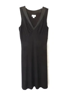 Vestido negro Ann Taylor LOFT para mujer 6 sin mangas cuello en V cambio ribete satinado - Imagen 1 de 5
