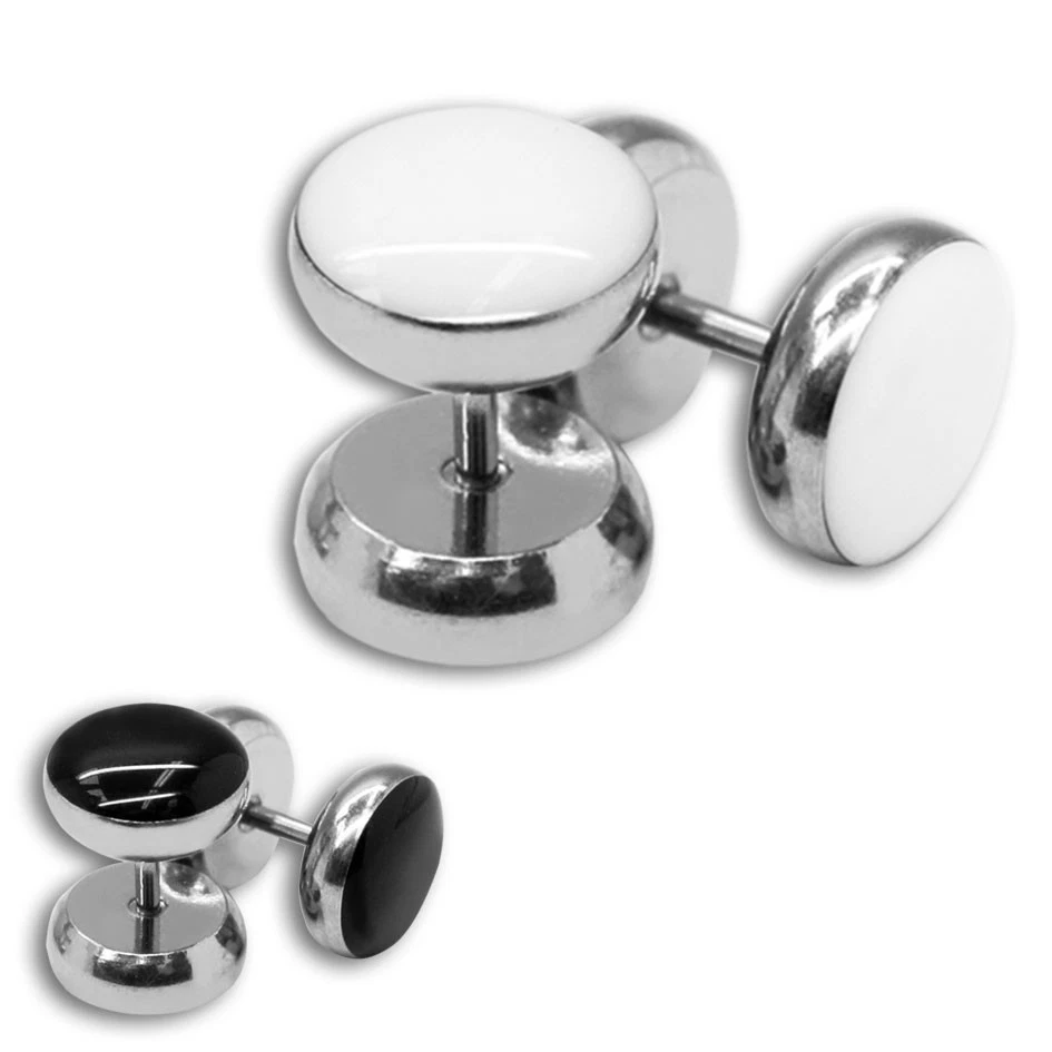 2x10mm Fakeplugs Print Fakes Plugs Ohrstecker Ohrringe Fakepiercing schwarz weiß - Bild 1 von 1