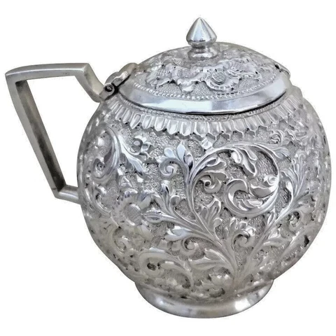 Antique 1890's Victorian Sterling Silver Repousse Mustard Pot Cover