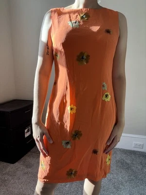Vestido Boho Midi Sin Mangas Seda Floral Naranja Años 90 De Colección Foto 1 de 4