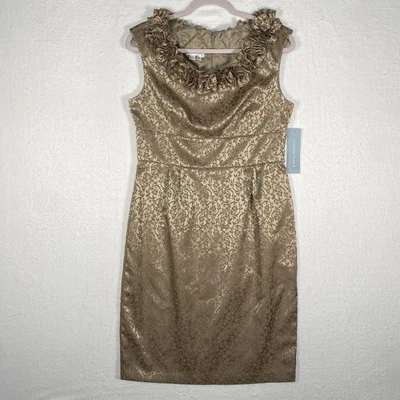 NWT LONDON TIMES Size 10 Sheath Dress Gold Floral Shiny Sleeveless Cocktail - Image 1 of 4